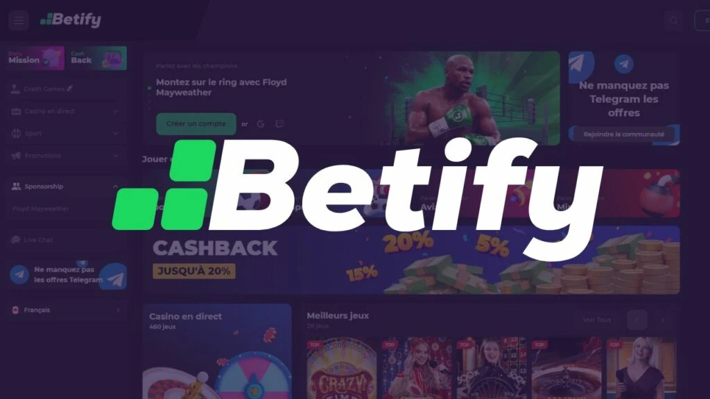 Interface de jeu Betify et sélection de casino